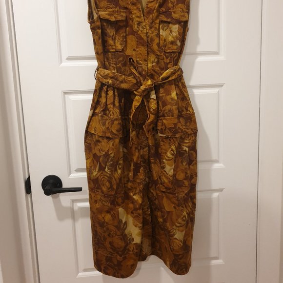 Autumn dress 90s - tie belt with pockets, floral pattern, earthy fall tones - Picture 3 of 3